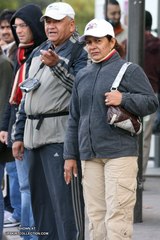 Pudgy old wife gets a bus stop camel toe